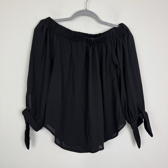 Express Black Of The Shoulder Tie Cuff Sleeves Size XS Semi Sheer - Picture 1 of 4
